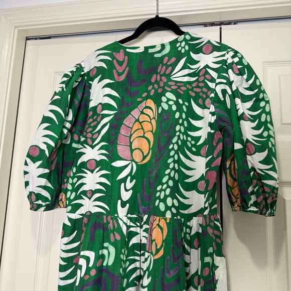 Oliphant Puff Sleeve Floral Maxi Dress Grenadine Green Pink Size Large - Picture 6 of 9